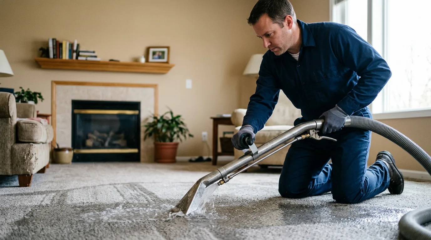 Water damage restoration technician working near Keshena, WI